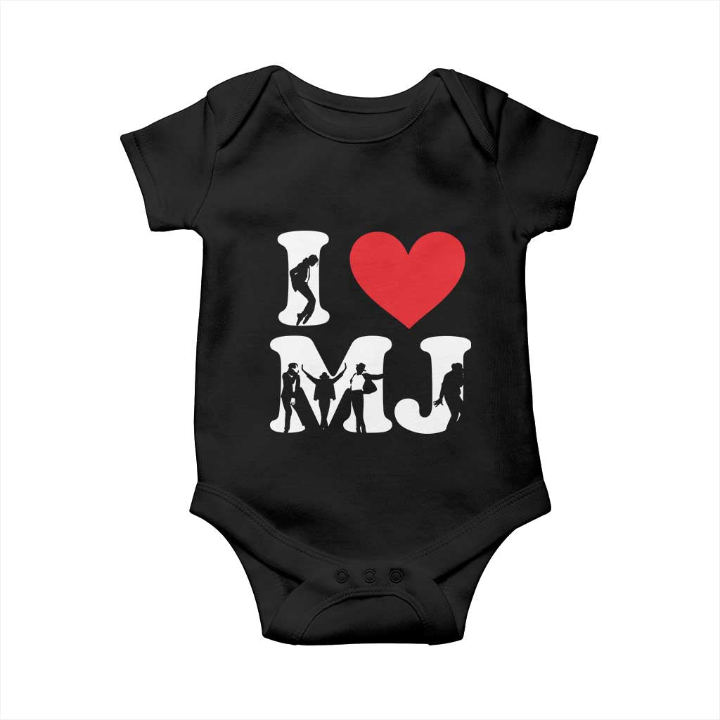 I Heart MJ Dance Silhouette Tribute Baby Onesie Iconic Pop Culture Famous Dance Poses for Music Legend Fans