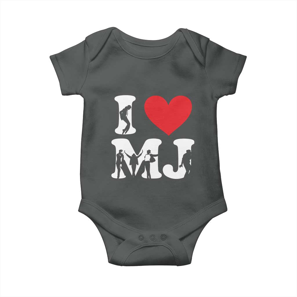I Heart MJ Dance Silhouette Tribute Baby Onesie Iconic Pop Culture Famous Dance Poses for Music Legend Fans