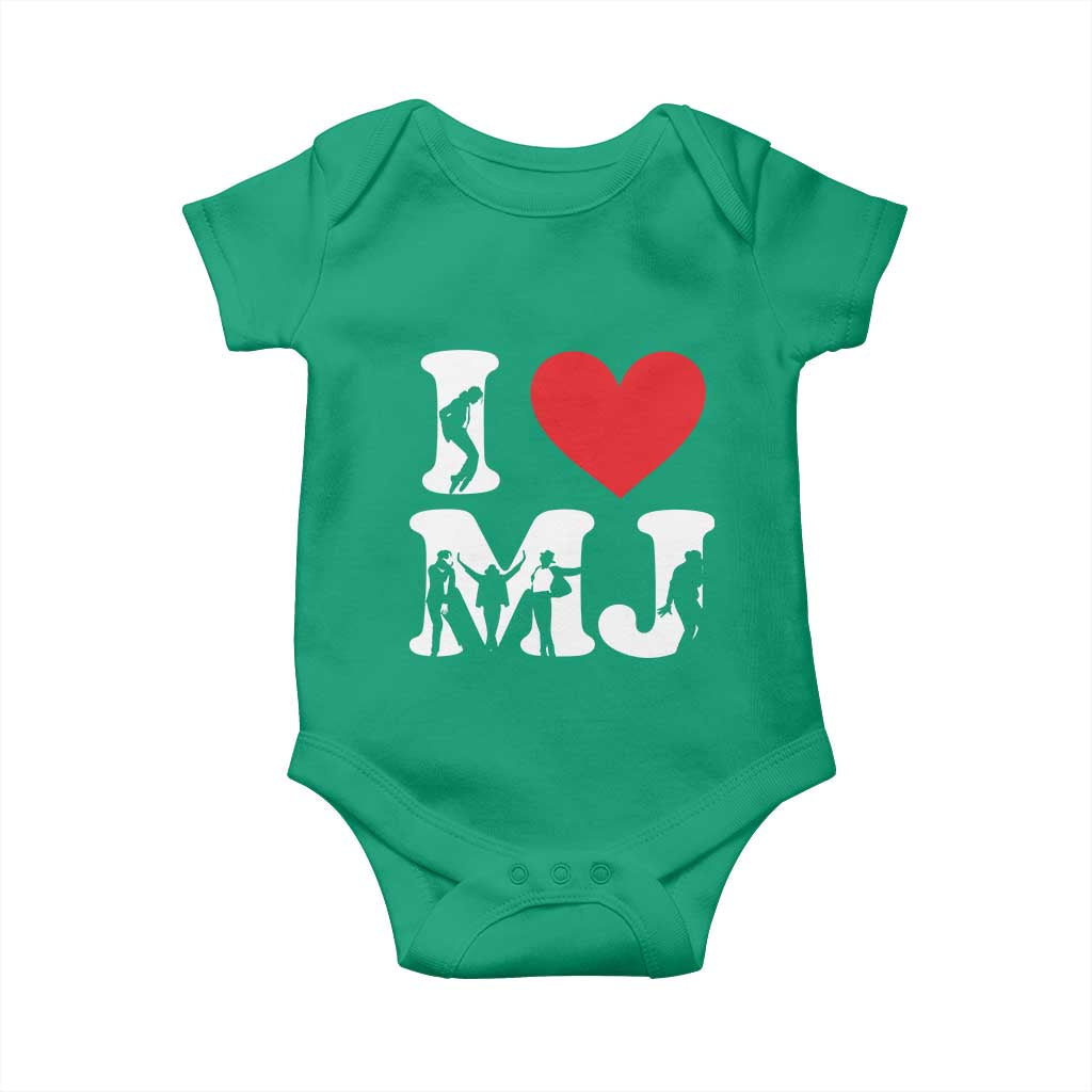 I Heart MJ Dance Silhouette Tribute Baby Onesie Iconic Pop Culture Famous Dance Poses for Music Legend Fans