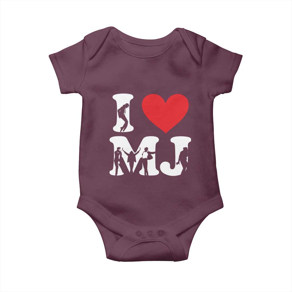 I Heart MJ Dance Silhouette Tribute Baby Onesie Iconic Pop Culture Famous Dance Poses for Music Legend Fans