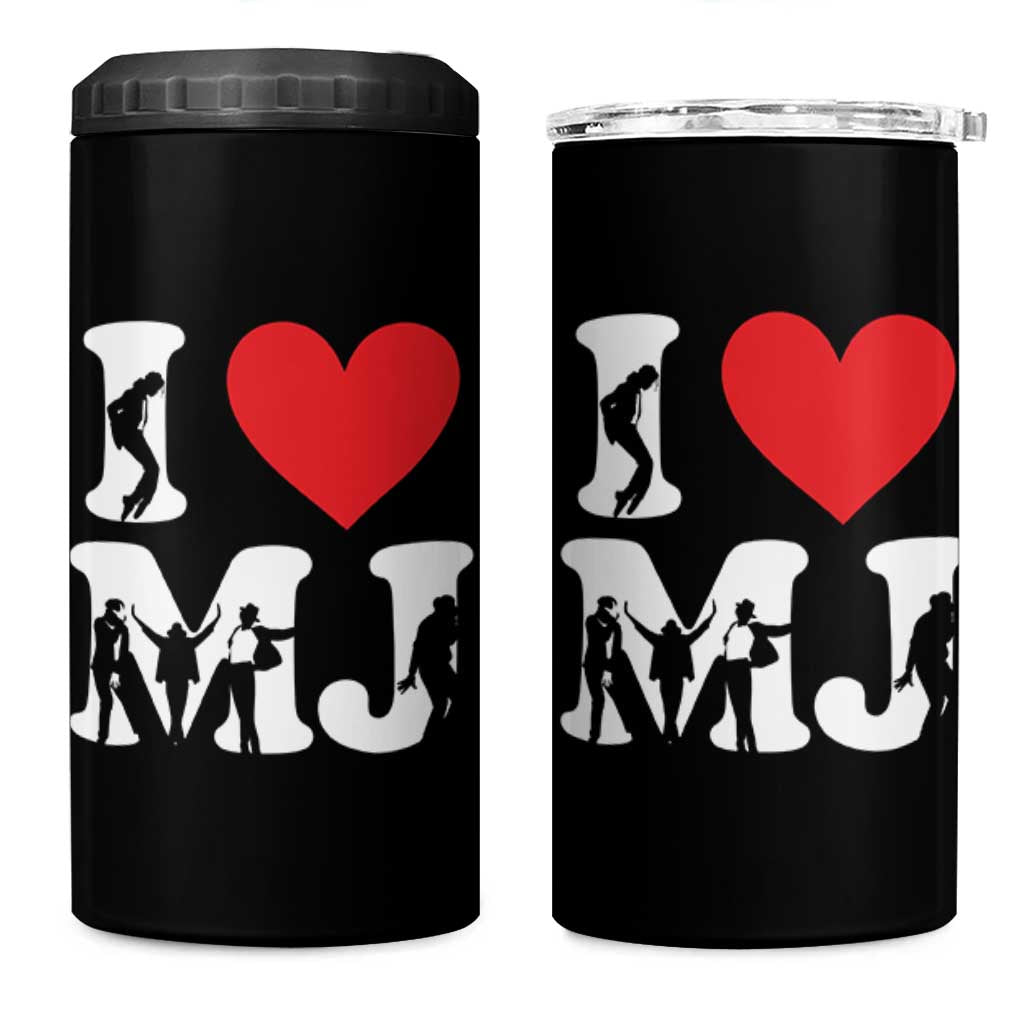 I Heart MJ Dance Silhouette Tribute 4 in 1 Can Cooler Tumbler Iconic Pop Culture Famous Dance Poses for Music Legend Fans