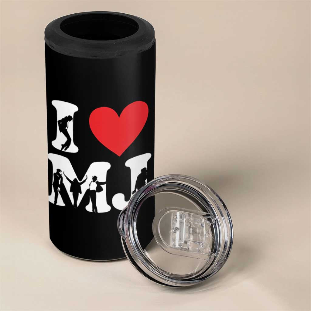 I Heart MJ Dance Silhouette Tribute 4 in 1 Can Cooler Tumbler Iconic Pop Culture Famous Dance Poses for Music Legend Fans