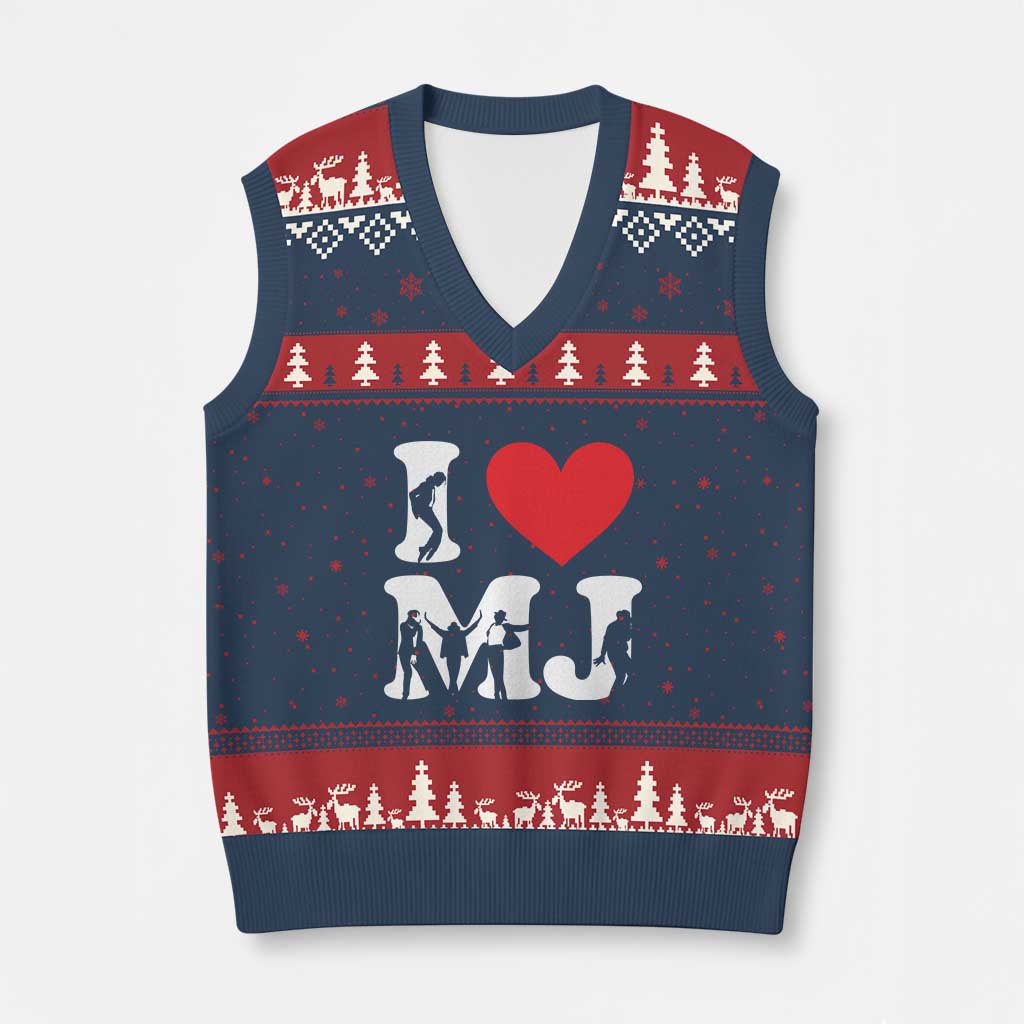 I Heart MJ Dance Silhouette Tribute V-Neck Knit Sweater Vest Iconic Pop Culture Famous Dance Poses for Music Legend Fans