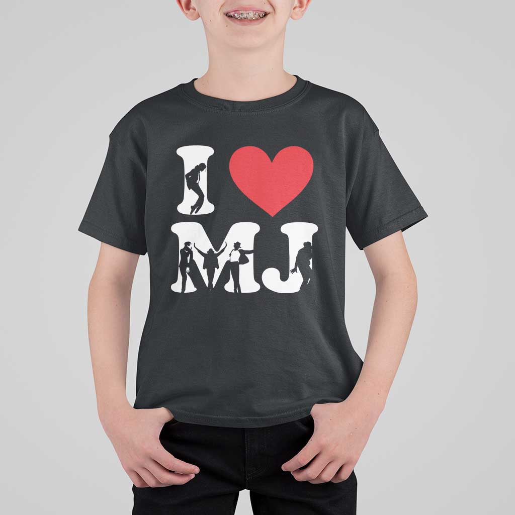 I Heart MJ Dance Silhouette Tribute T Shirt For Kid Iconic Pop Culture Famous Dance Poses for Music Legend Fans