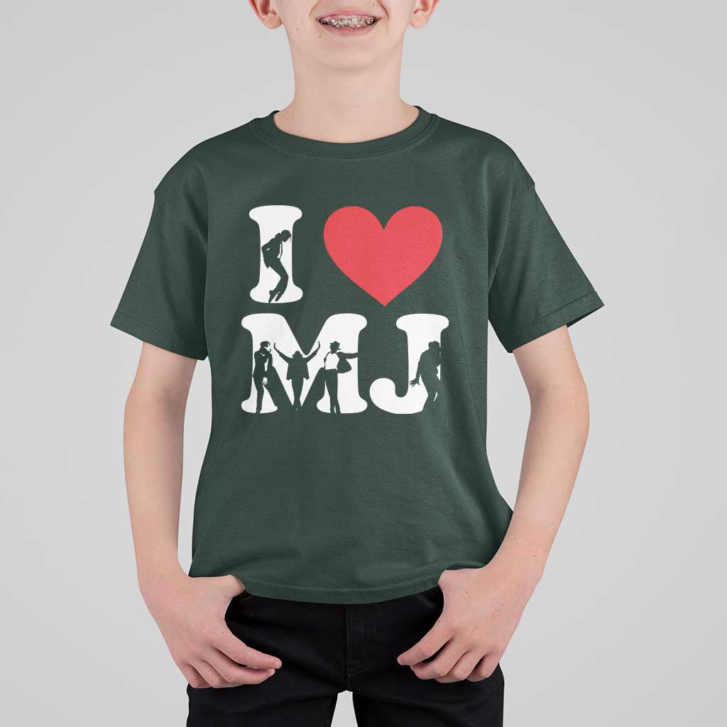I Heart MJ Dance Silhouette Tribute T Shirt For Kid Iconic Pop Culture Famous Dance Poses for Music Legend Fans