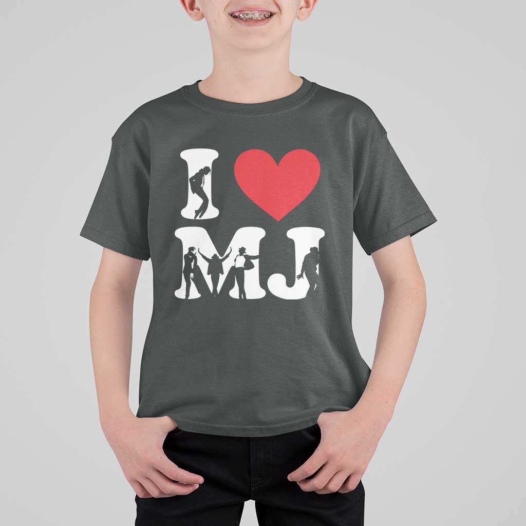 I Heart MJ Dance Silhouette Tribute T Shirt For Kid Iconic Pop Culture Famous Dance Poses for Music Legend Fans