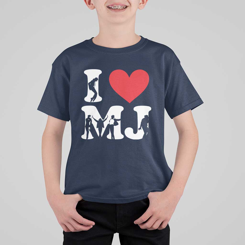I Heart MJ Dance Silhouette Tribute T Shirt For Kid Iconic Pop Culture Famous Dance Poses for Music Legend Fans