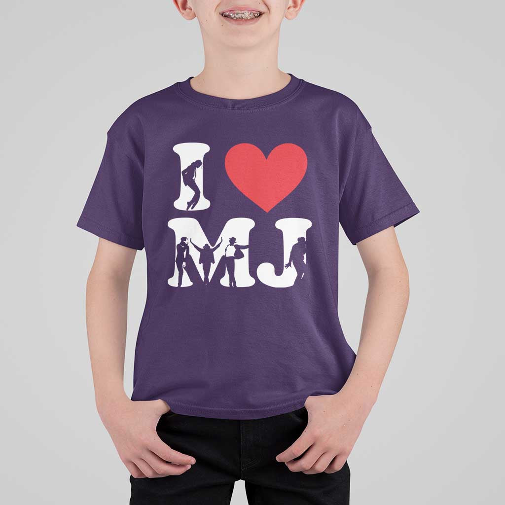 I Heart MJ Dance Silhouette Tribute T Shirt For Kid Iconic Pop Culture Famous Dance Poses for Music Legend Fans