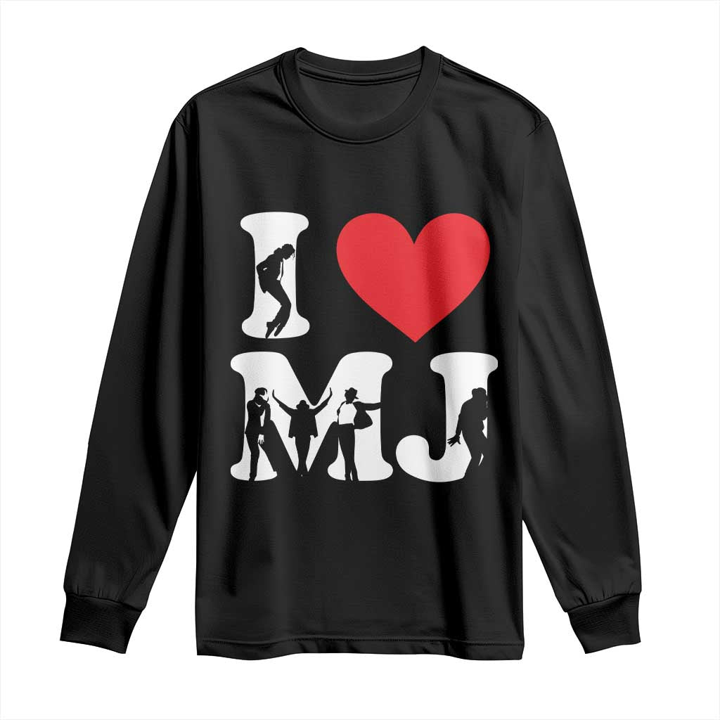 I Heart MJ Dance Silhouette Tribute Long Sleeve Shirt Iconic Pop Culture Famous Dance Poses for Music Legend Fans