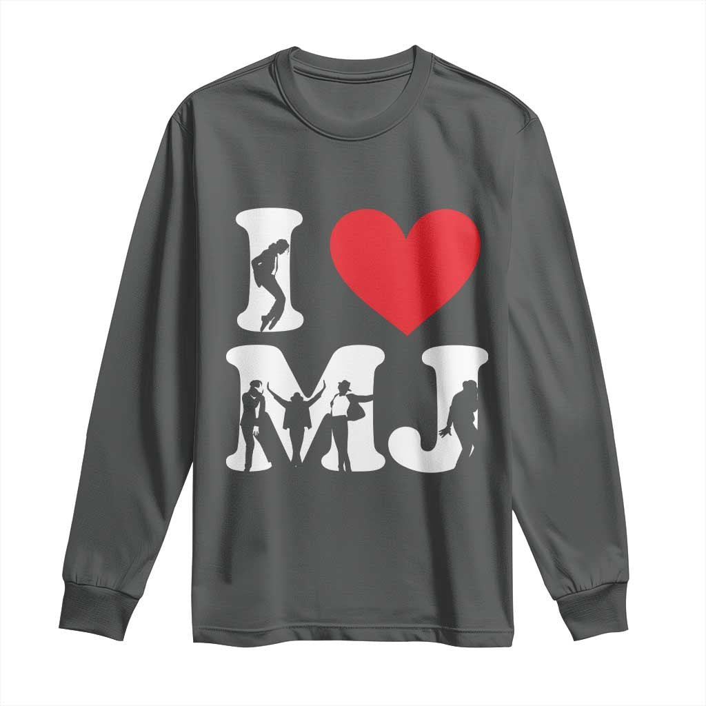 I Heart MJ Dance Silhouette Tribute Long Sleeve Shirt Iconic Pop Culture Famous Dance Poses for Music Legend Fans