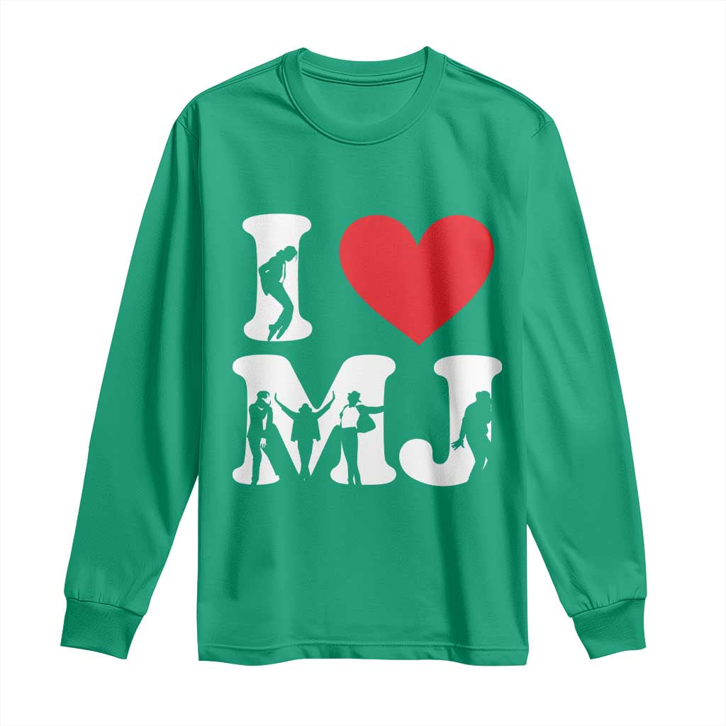 I Heart MJ Dance Silhouette Tribute Long Sleeve Shirt Iconic Pop Culture Famous Dance Poses for Music Legend Fans