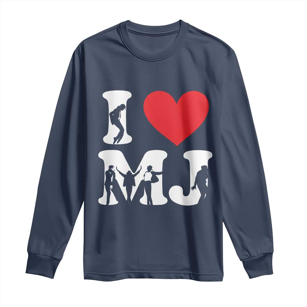 I Heart MJ Dance Silhouette Tribute Long Sleeve Shirt Iconic Pop Culture Famous Dance Poses for Music Legend Fans
