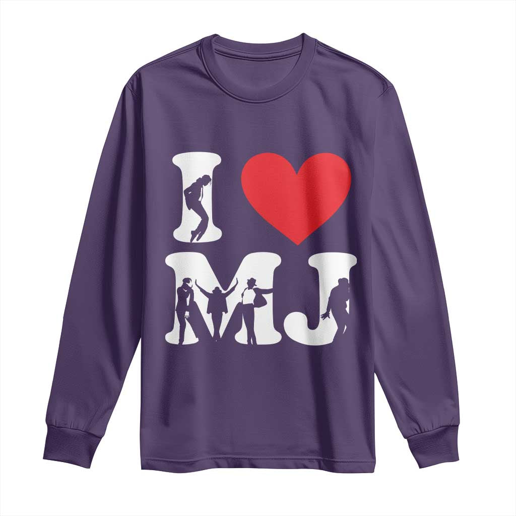 I Heart MJ Dance Silhouette Tribute Long Sleeve Shirt Iconic Pop Culture Famous Dance Poses for Music Legend Fans