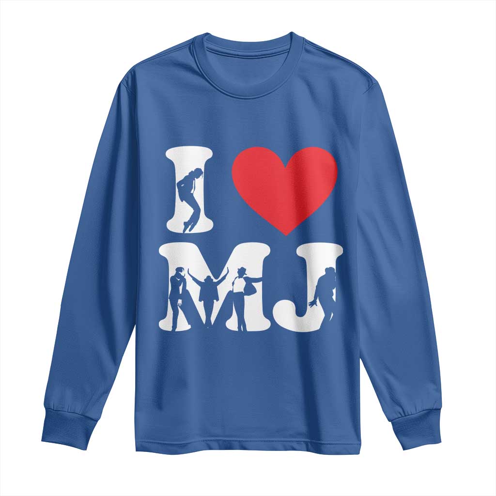 I Heart MJ Dance Silhouette Tribute Long Sleeve Shirt Iconic Pop Culture Famous Dance Poses for Music Legend Fans