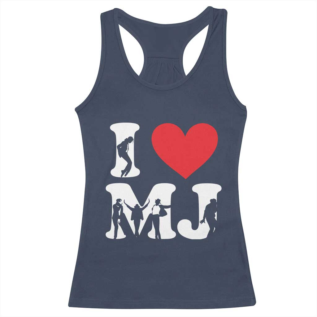 I Heart MJ Dance Silhouette Tribute Racerback Tank Top Iconic Pop Culture Famous Dance Poses for Music Legend Fans