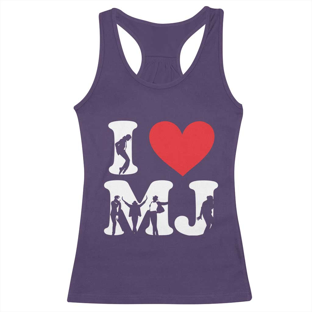 I Heart MJ Dance Silhouette Tribute Racerback Tank Top Iconic Pop Culture Famous Dance Poses for Music Legend Fans