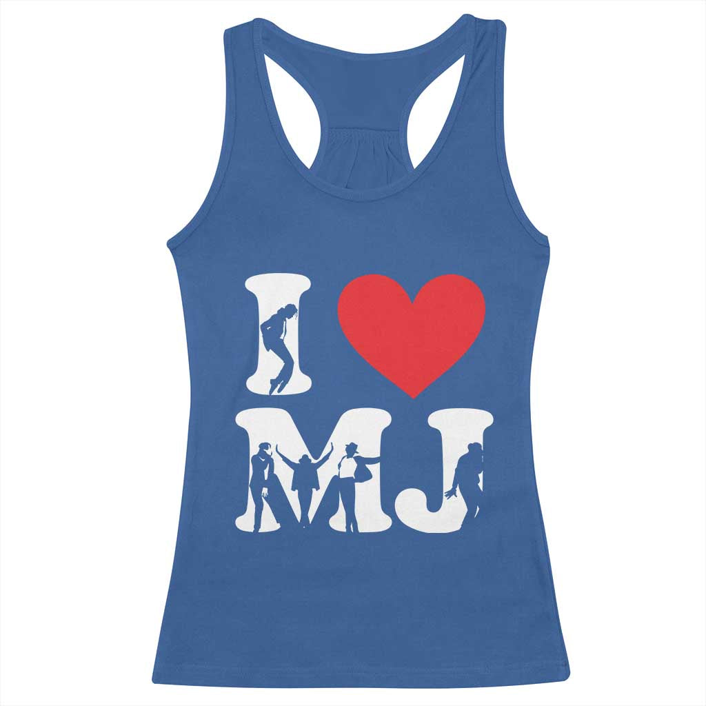 I Heart MJ Dance Silhouette Tribute Racerback Tank Top Iconic Pop Culture Famous Dance Poses for Music Legend Fans