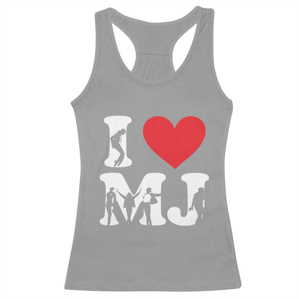 I Heart MJ Dance Silhouette Tribute Racerback Tank Top Iconic Pop Culture Famous Dance Poses for Music Legend Fans