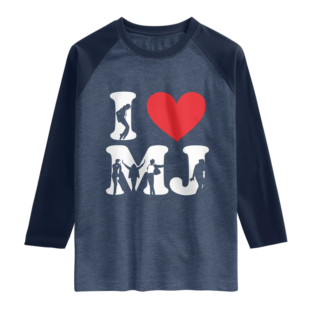 I Heart MJ Dance Silhouette Tribute Raglan Shirt Iconic Pop Culture Famous Dance Poses for Music Legend Fans
