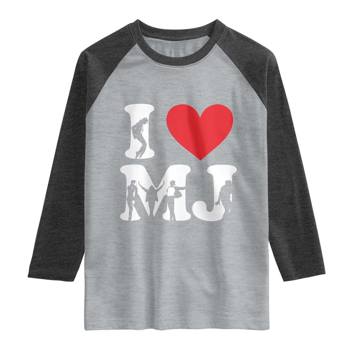 I Heart MJ Dance Silhouette Tribute Raglan Shirt Iconic Pop Culture Famous Dance Poses for Music Legend Fans