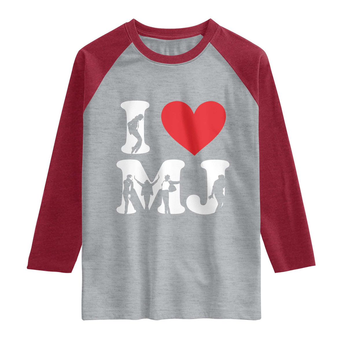 I Heart MJ Dance Silhouette Tribute Raglan Shirt Iconic Pop Culture Famous Dance Poses for Music Legend Fans