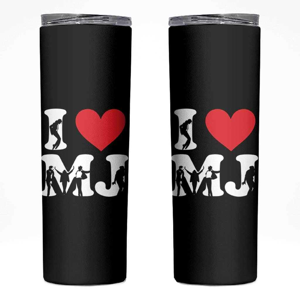 I Heart MJ Dance Silhouette Tribute Skinny Tumbler Iconic Pop Culture Famous Dance Poses for Music Legend Fans