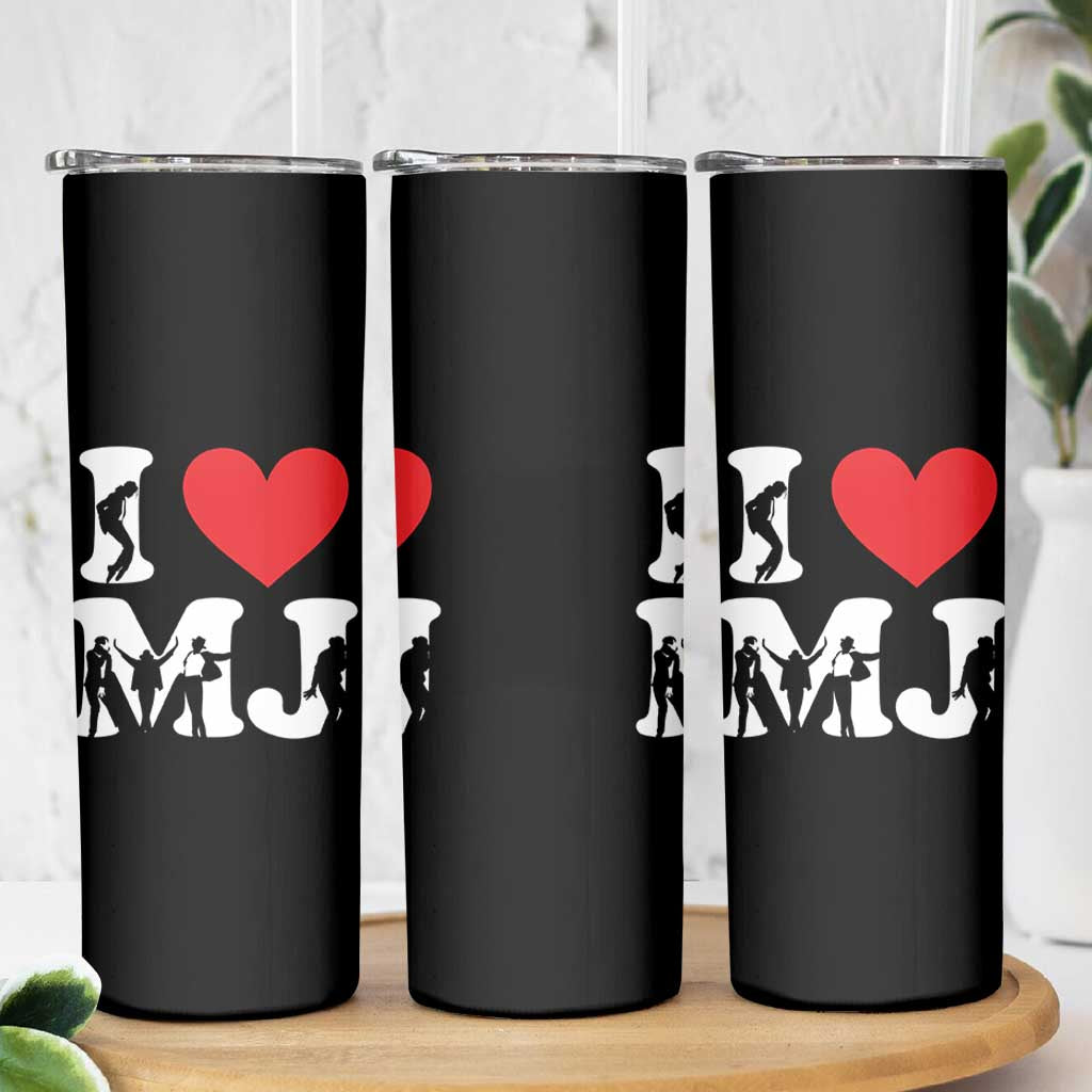 I Heart MJ Dance Silhouette Tribute Skinny Tumbler Iconic Pop Culture Famous Dance Poses for Music Legend Fans