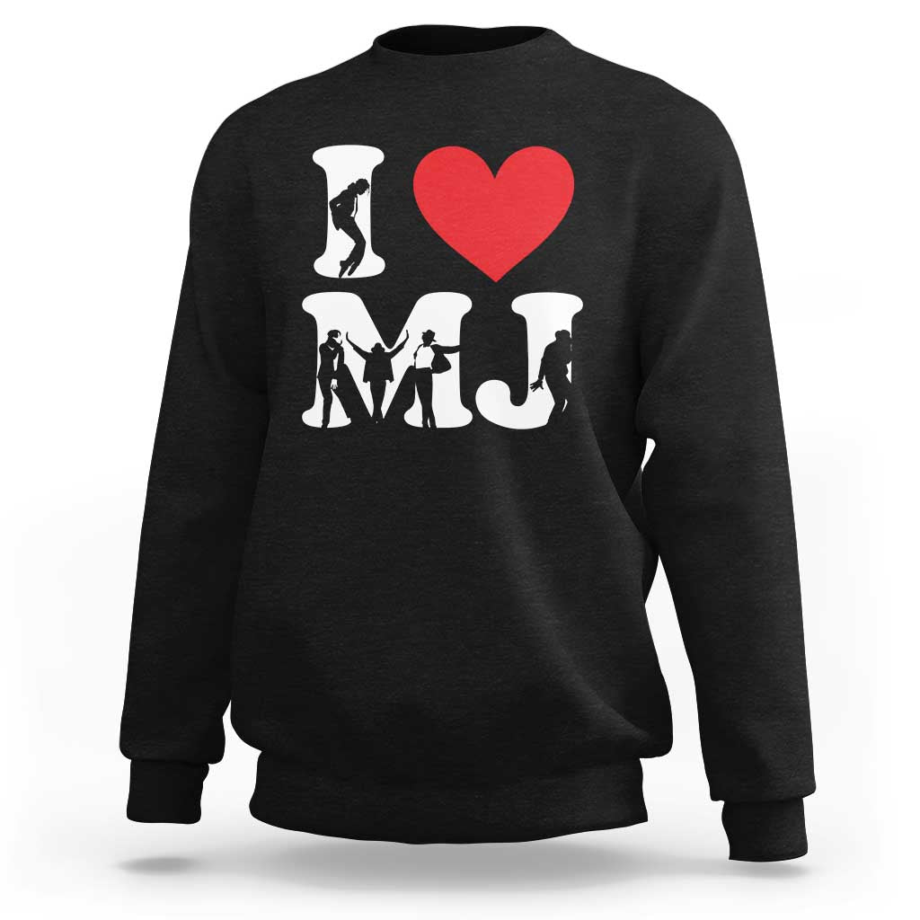 I Heart MJ Dance Silhouette Tribute Sweatshirt Iconic Pop Culture Famous Dance Poses for Music Legend Fans