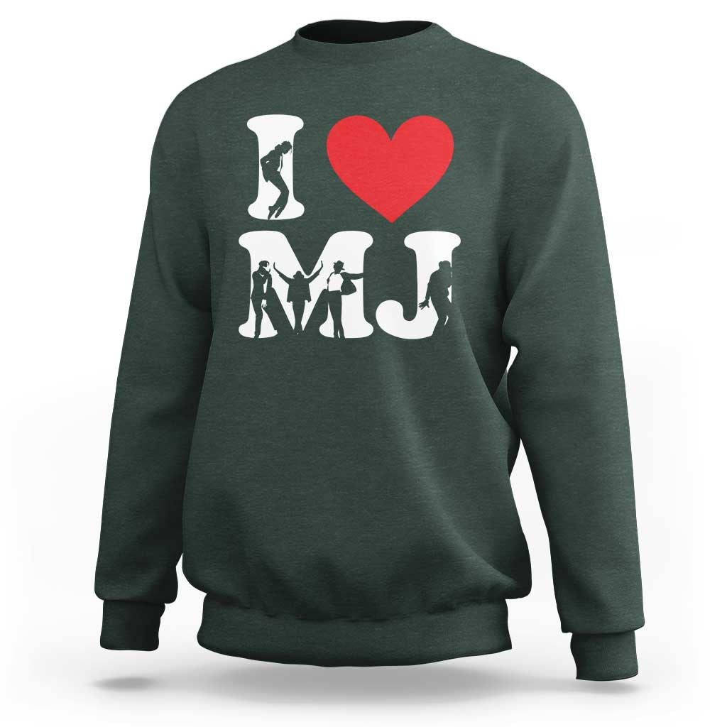 I Heart MJ Dance Silhouette Tribute Sweatshirt Iconic Pop Culture Famous Dance Poses for Music Legend Fans