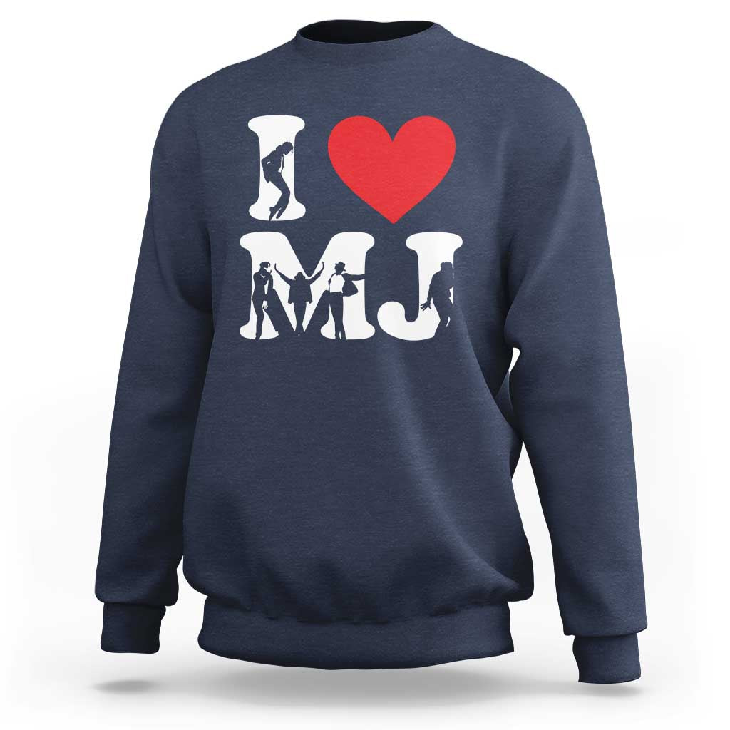 I Heart MJ Dance Silhouette Tribute Sweatshirt Iconic Pop Culture Famous Dance Poses for Music Legend Fans