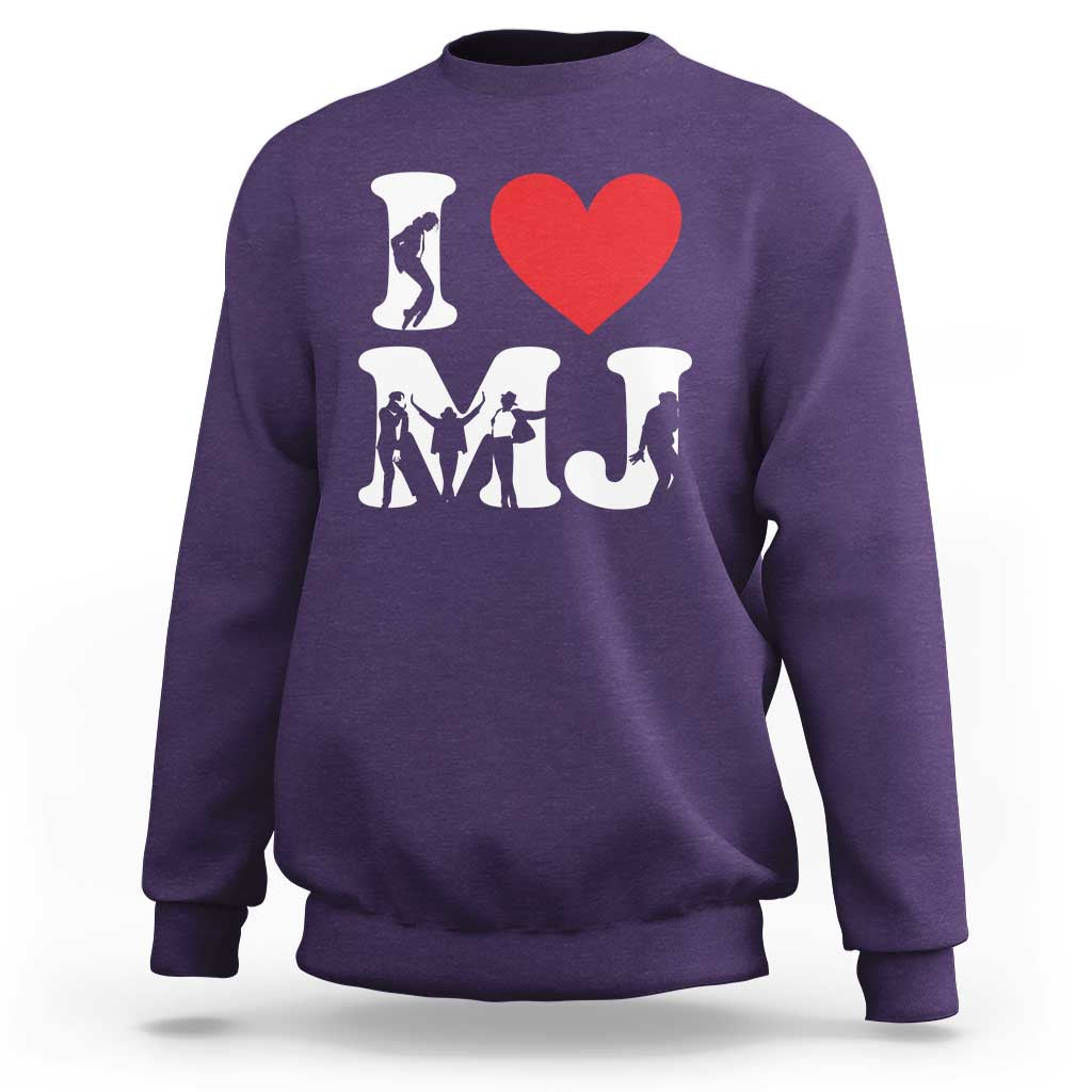 I Heart MJ Dance Silhouette Tribute Sweatshirt Iconic Pop Culture Famous Dance Poses for Music Legend Fans