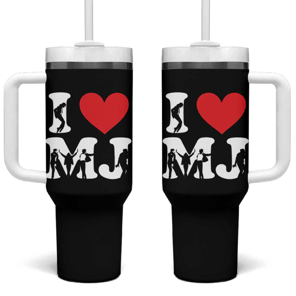 I Heart MJ Dance Silhouette Tribute Tumbler With Handle Iconic Pop Culture Famous Dance Poses for Music Legend Fans