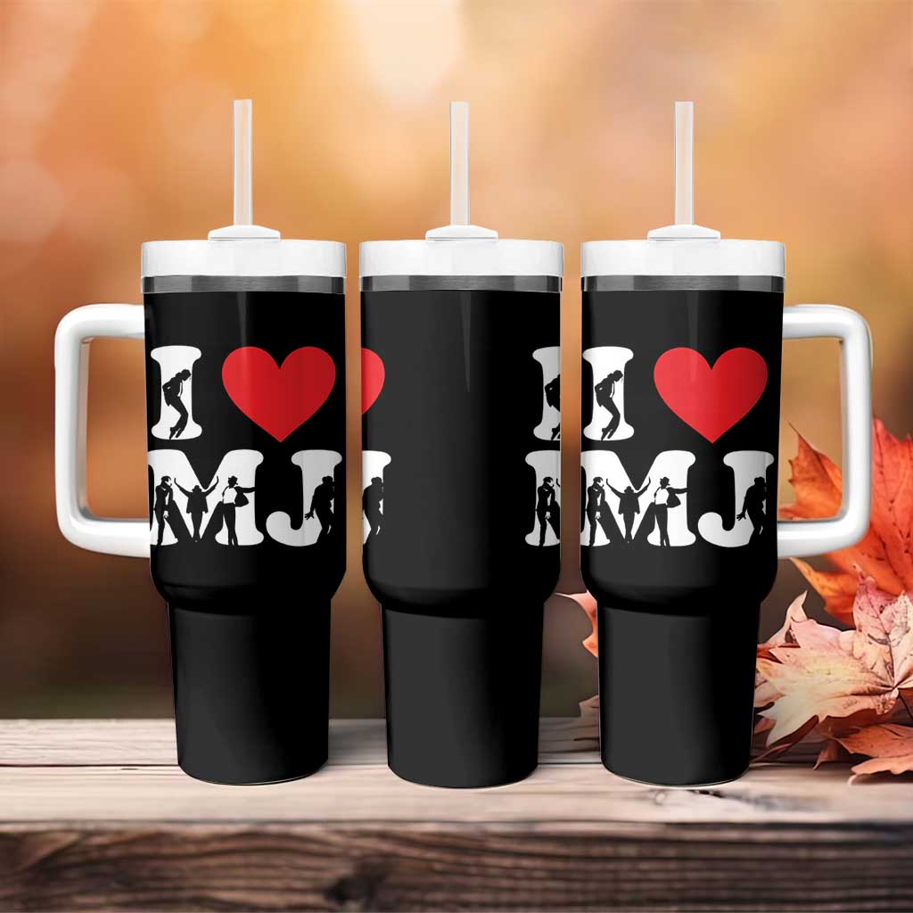 I Heart MJ Dance Silhouette Tribute Tumbler With Handle Iconic Pop Culture Famous Dance Poses for Music Legend Fans