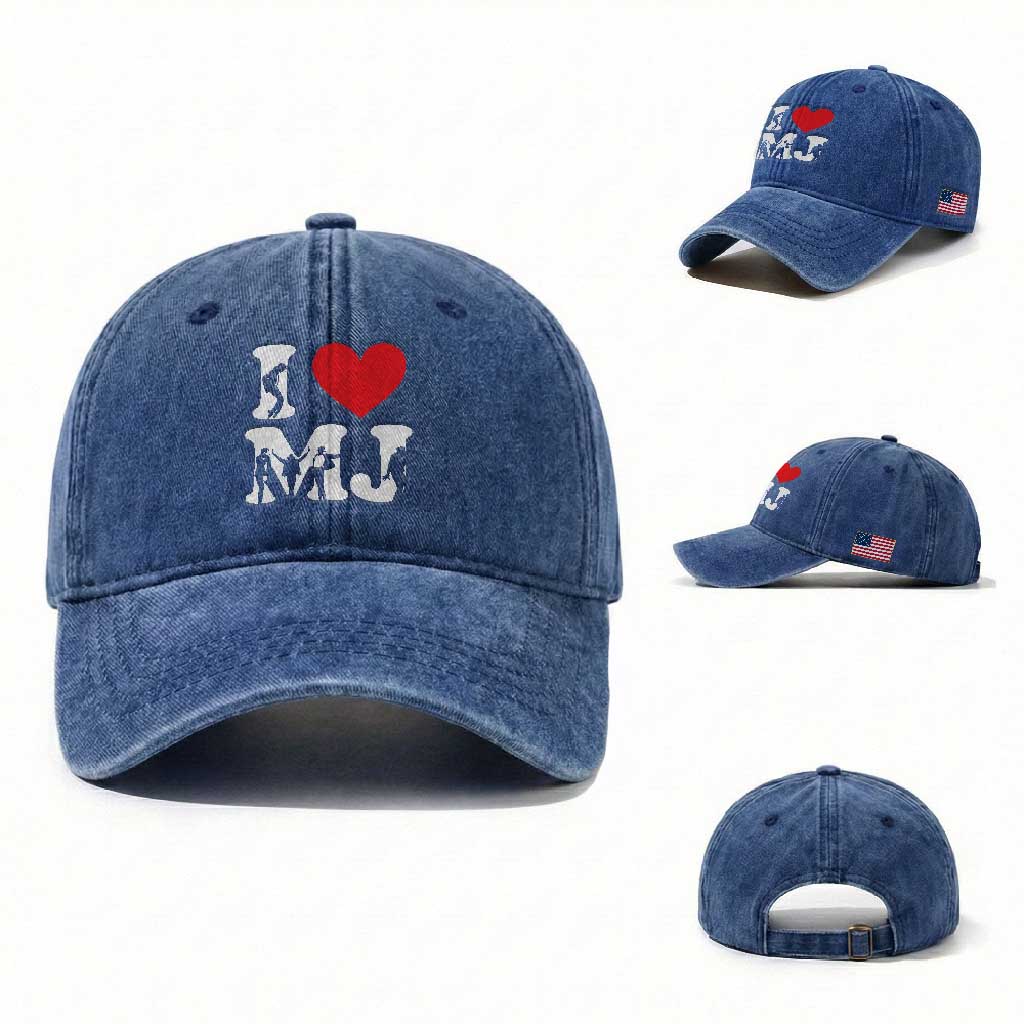 I Heart MJ Dance Silhouette Tribute Washed Cotton Baseball Cap Iconic Pop Culture Famous Dance Poses for Music Legend Fans
