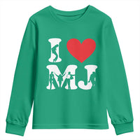 I Heart MJ Dance Silhouette Tribute Youth Sweatshirt Iconic Pop Culture Famous Dance Poses for Music Legend Fans