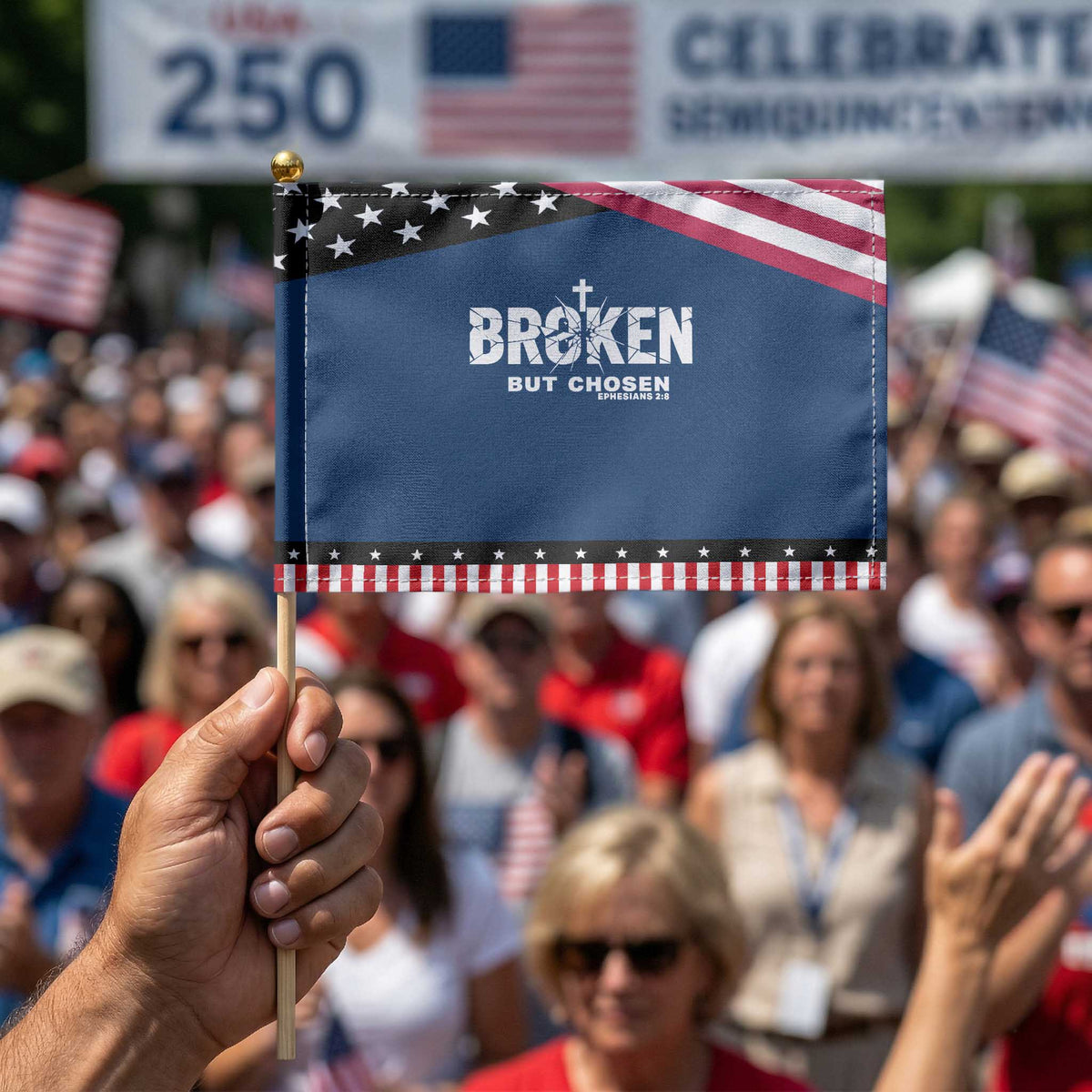 Broken But Chosen Ephesians 2:8 Bible Verse Patriotic Handheld Flag Christian Faith Grace and Salvation Gift