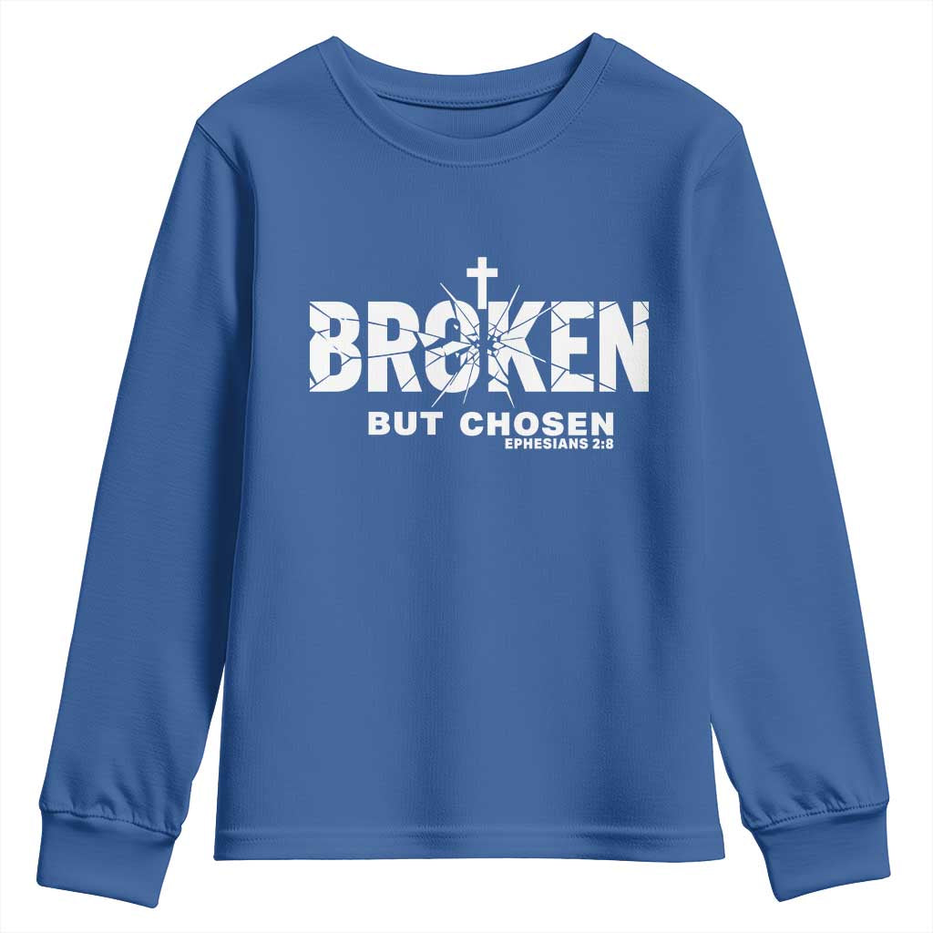 Broken But Chosen Ephesians 2:8 Bible Verse Youth Sweatshirt Christian Faith Grace and Salvation Gift