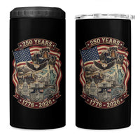 250 Years 1776 to 2026 Ultimate American Landmark Collage 4 in 1 Can Cooler Tumbler Liberty Bell Eagle and US Flag Semiquincentennial Patriotic