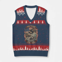 250 Years 1776 to 2026 Ultimate American Landmark Collage V-Neck Knit Sweater Vest Liberty Bell Eagle and US Flag Semiquincentennial Patriotic