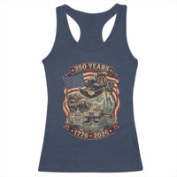 250 Years 1776 to 2026 Ultimate American Landmark Collage Racerback Tank Top Liberty Bell Eagle and US Flag Semiquincentennial Patriotic