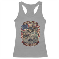 250 Years 1776 to 2026 Ultimate American Landmark Collage Racerback Tank Top Liberty Bell Eagle and US Flag Semiquincentennial Patriotic