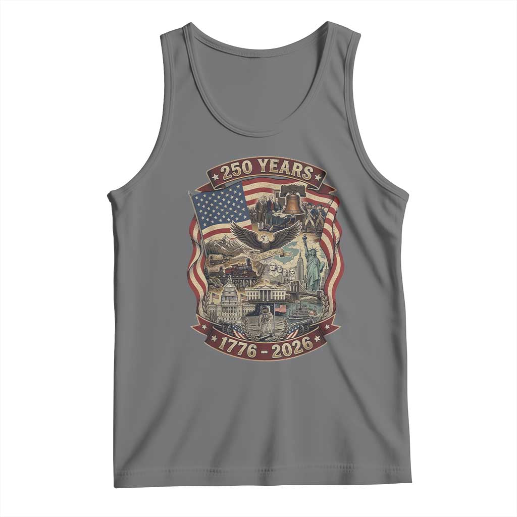 250 Years 1776 to 2026 Ultimate American Landmark Collage Tank Top Liberty Bell Eagle and US Flag Semiquincentennial Patriotic