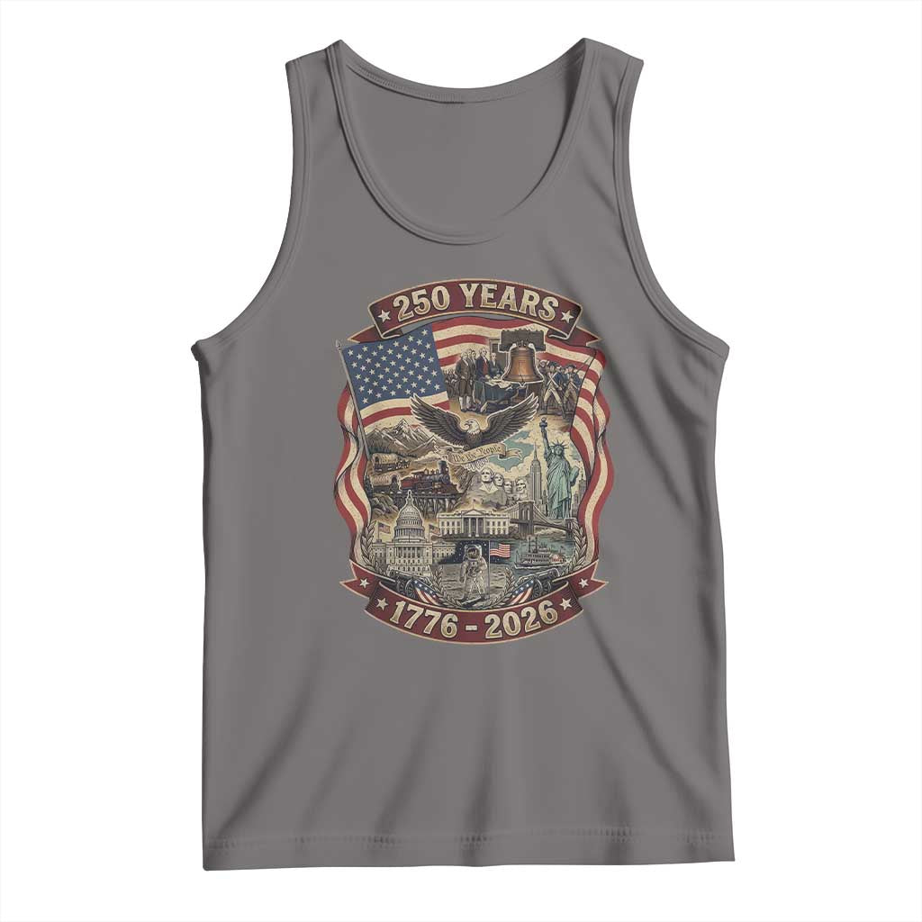 250 Years 1776 to 2026 Ultimate American Landmark Collage Tank Top Liberty Bell Eagle and US Flag Semiquincentennial Patriotic