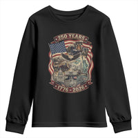 250 Years 1776 to 2026 Ultimate American Landmark Collage Youth Sweatshirt Liberty Bell Eagle and US Flag Semiquincentennial Patriotic