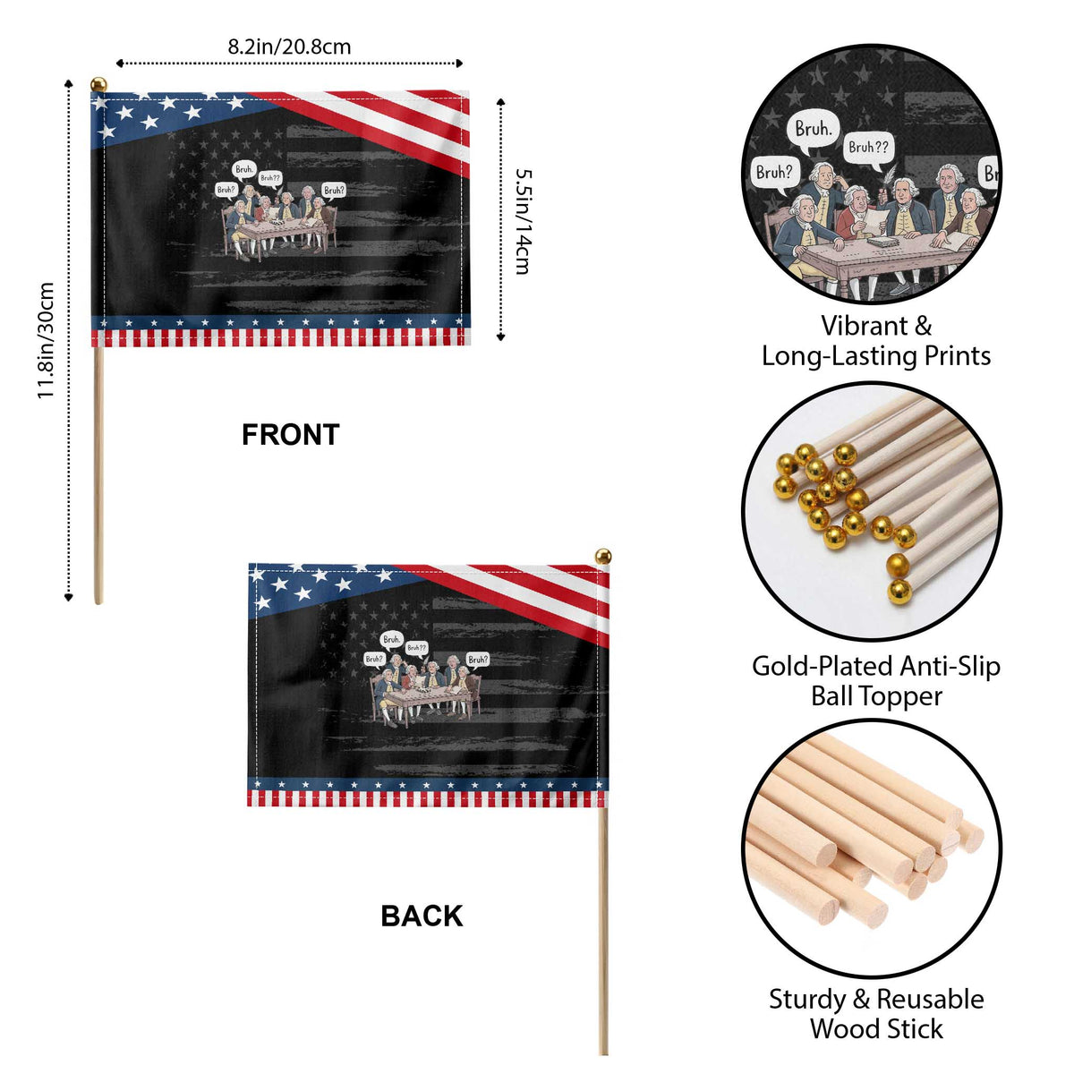 Bruh Founding Fathers Constitutional Convention Patriotic Handheld Flag Funny American History Humorous Patriot