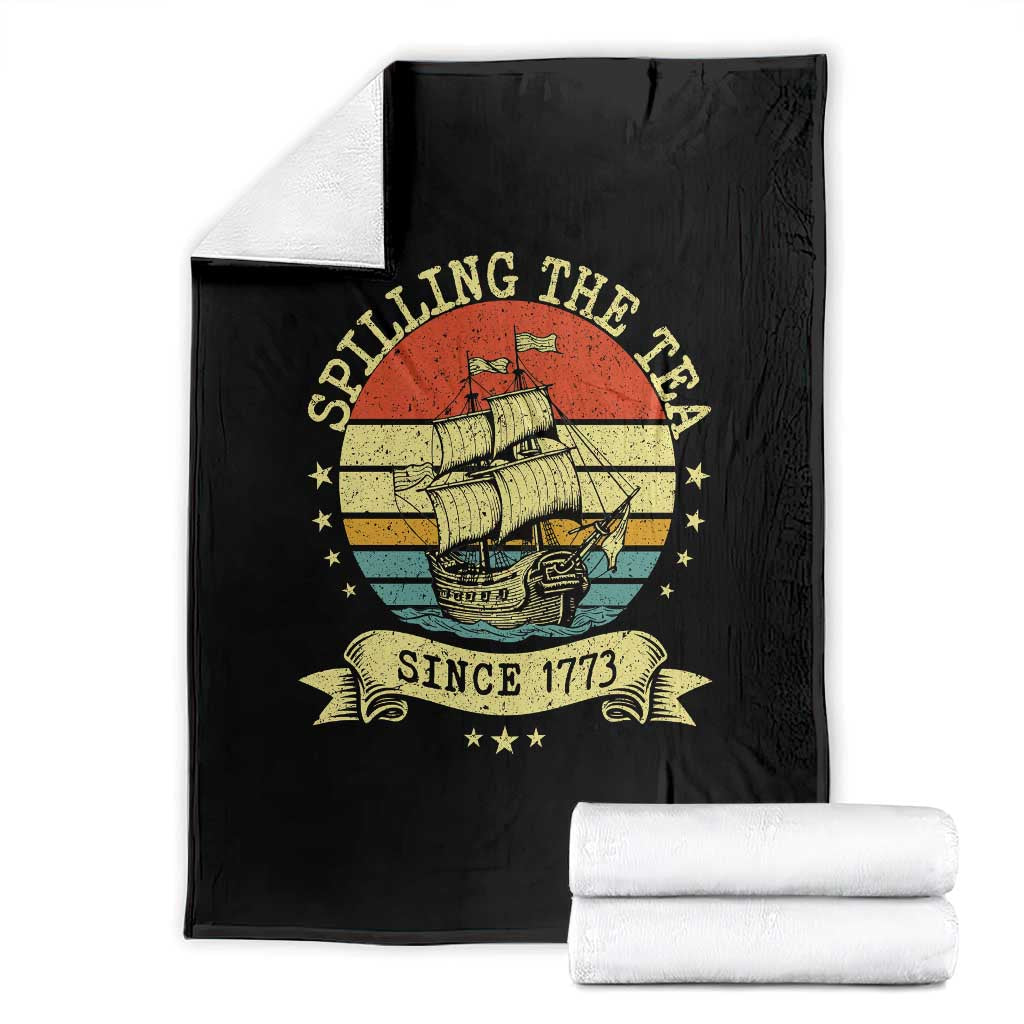 Spilling The Tea Since 1773 Throw Blanket Retro Sunset Boston Tea Party History