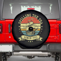 Spilling The Tea Since 1773 Spare Tire Cover Retro Sunset Boston Tea Party History