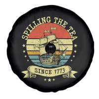Spilling The Tea Since 1773 Spare Tire Cover Retro Sunset Boston Tea Party History