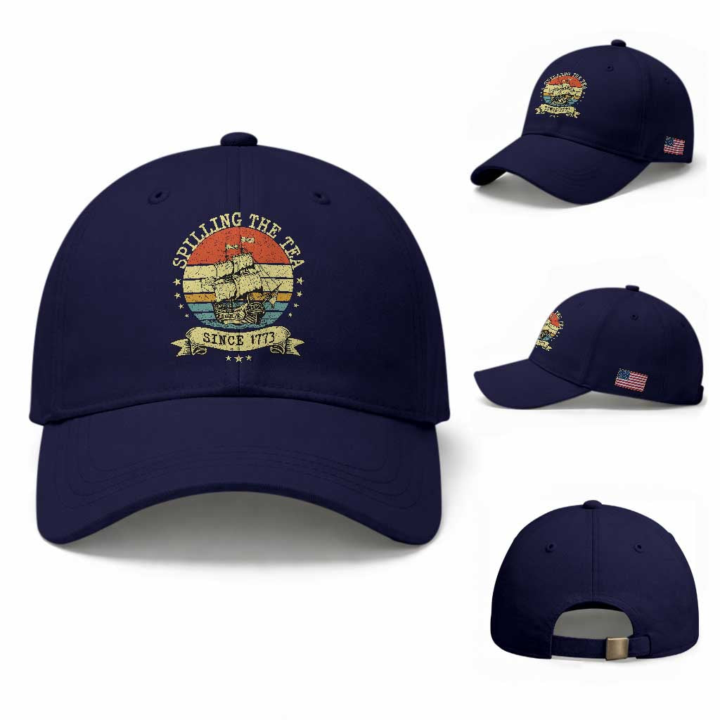 Spilling The Tea Since 1773 Baseball Cap Retro Sunset Boston Tea Party History