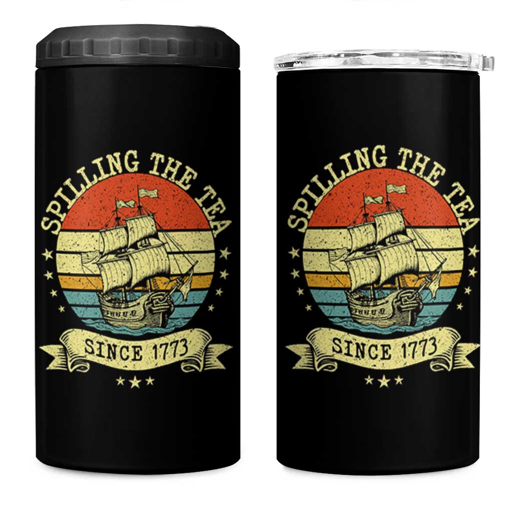 Spilling The Tea Since 1773 4 in 1 Can Cooler Tumbler Retro Sunset Boston Tea Party History